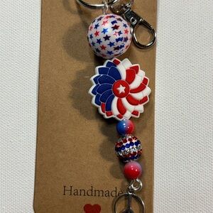Patriotic Keychain with Stars and Peace Sign